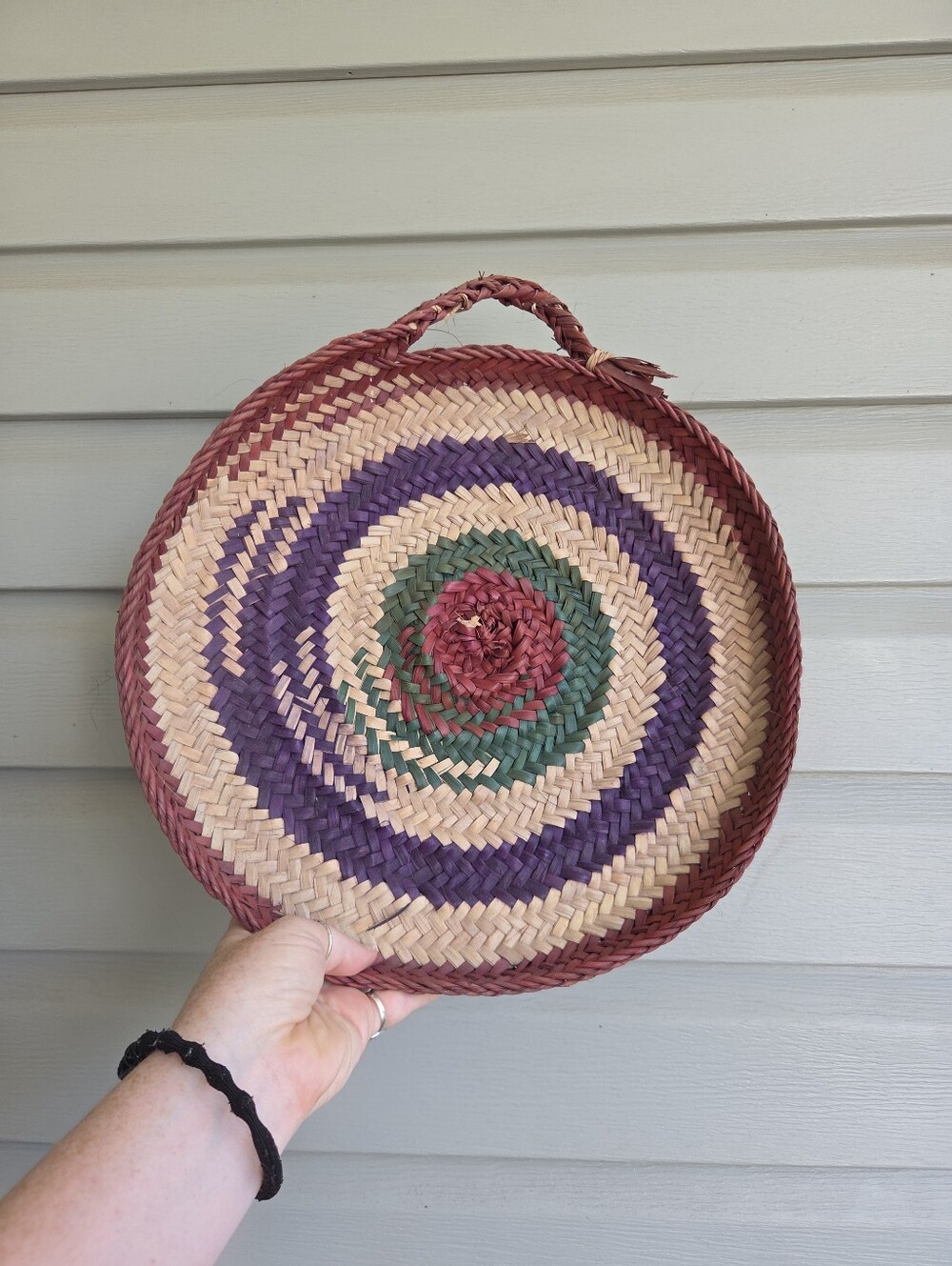 Handmade straw colorful woven basket wall hanging